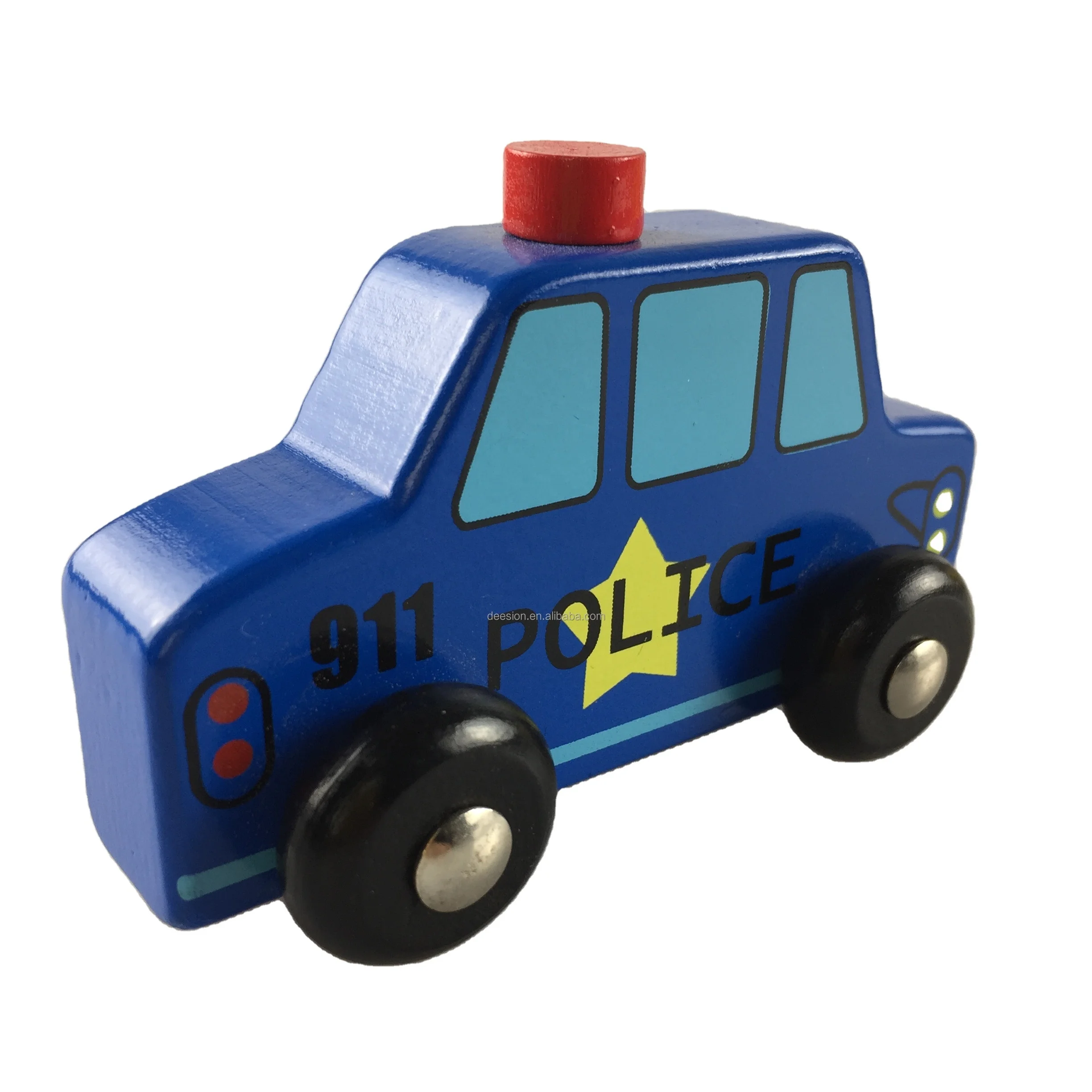 SOLID WOODEN POLICE CAR TRUCK  EDUCATIONAL TOY