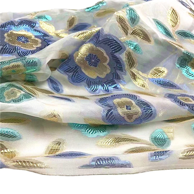Rayon chiffon rainbow color lurex jacquard flower design fabric