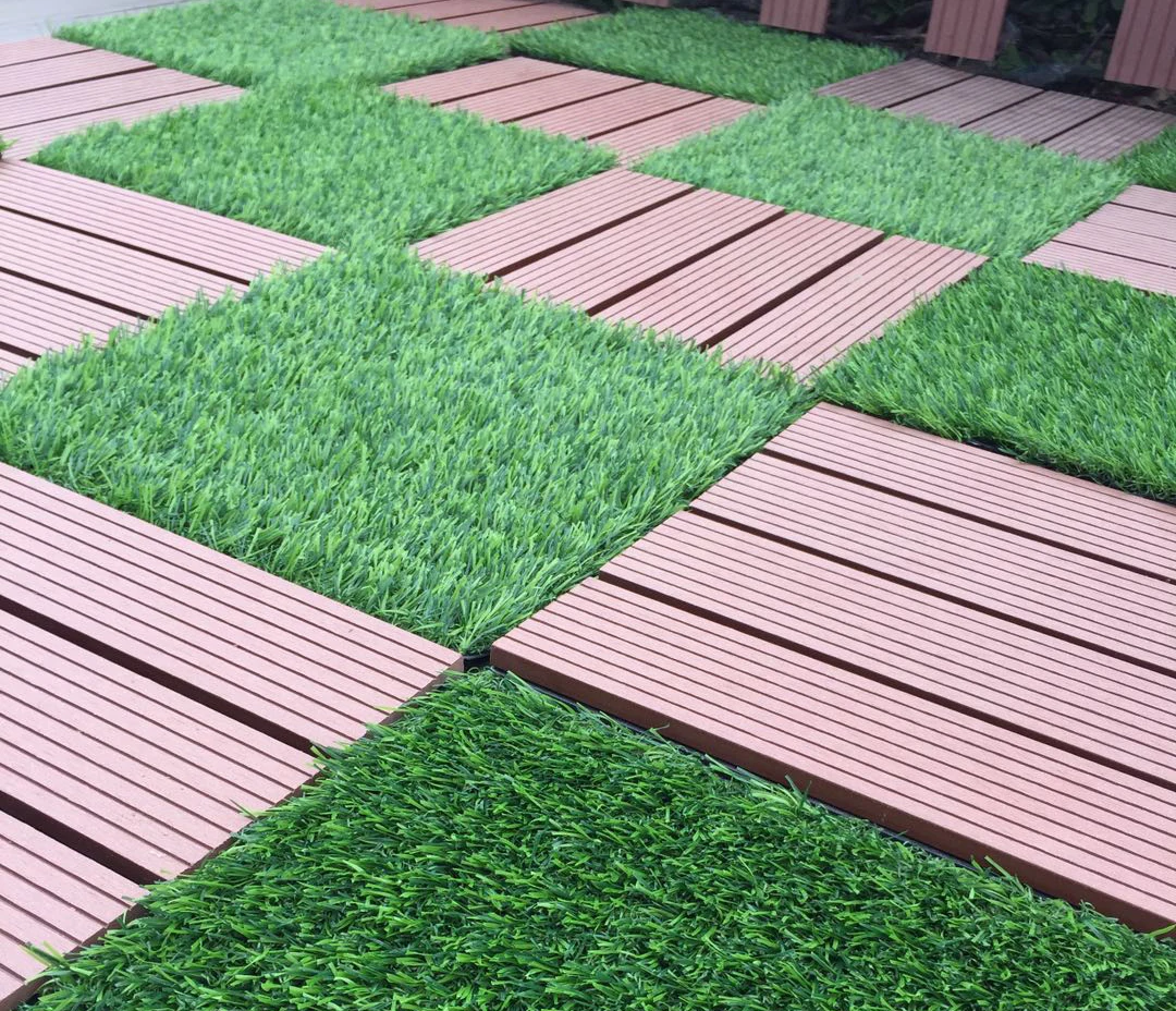 
WPC tile Faux grass Interlocking floor tiles plastic wood decking outdoor swimming pool tiles 