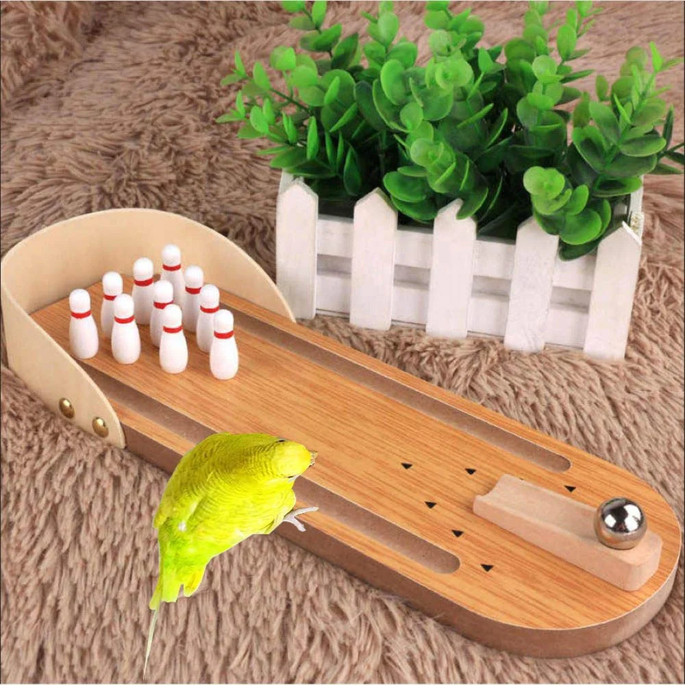 Parrot Bird Wooden Mini Desktop Bowling Toy Parakeet Intelligence Training Game for Finch Budgie Cockatiels Conures Love Birds