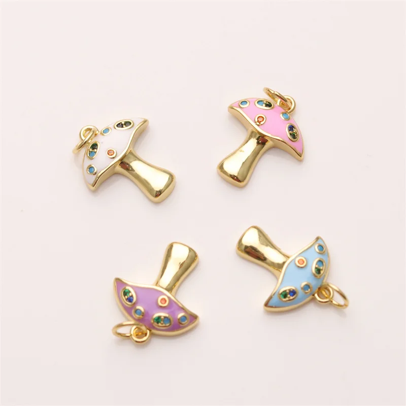 2023  Enamel Cute Tiny Charms For Necklace Jewelry Retro Mushroom shape Brass Charm