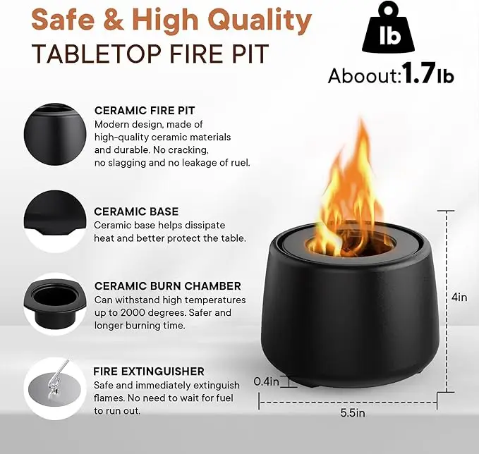 Ceramic Tabletop Fire Pit Portable Ethanol Fire Bowl Mini Rubbing Alcohol Fireplace Table Top Fire Pit Bowl
