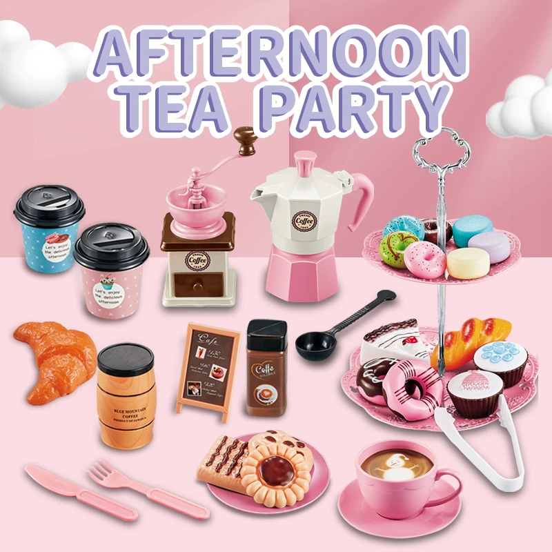Afternoon Tea Set For Kids Pretend Play Toys Sweet Treats Coffee Machine Tea Party Role And Play For Boys And Girls