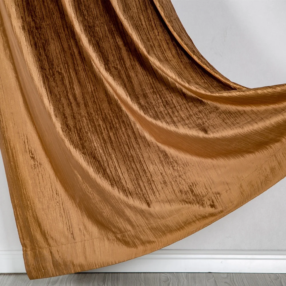 Gold Velvet Curtains Embossed  Blackout Plush Thermal Curtains for Livingroom