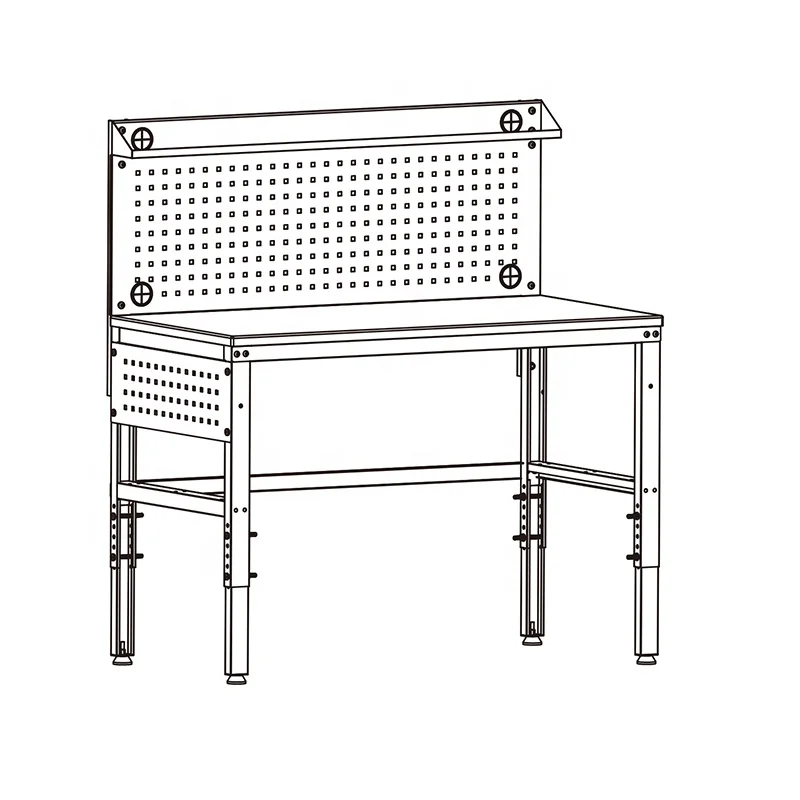 Garage Heavy duty steel workbench with pegboard and storage shelf