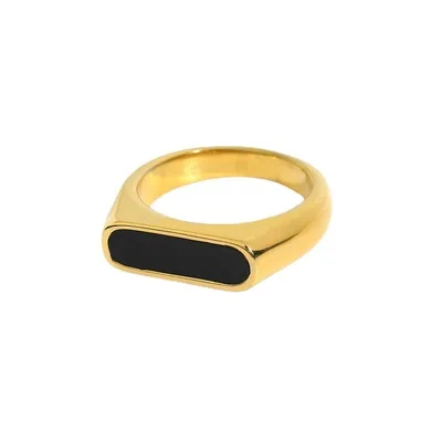 
Trendy 18K vacuum electroplating stainless steel black glue dripping oil white shell ring smooth surface titanium steel ring 