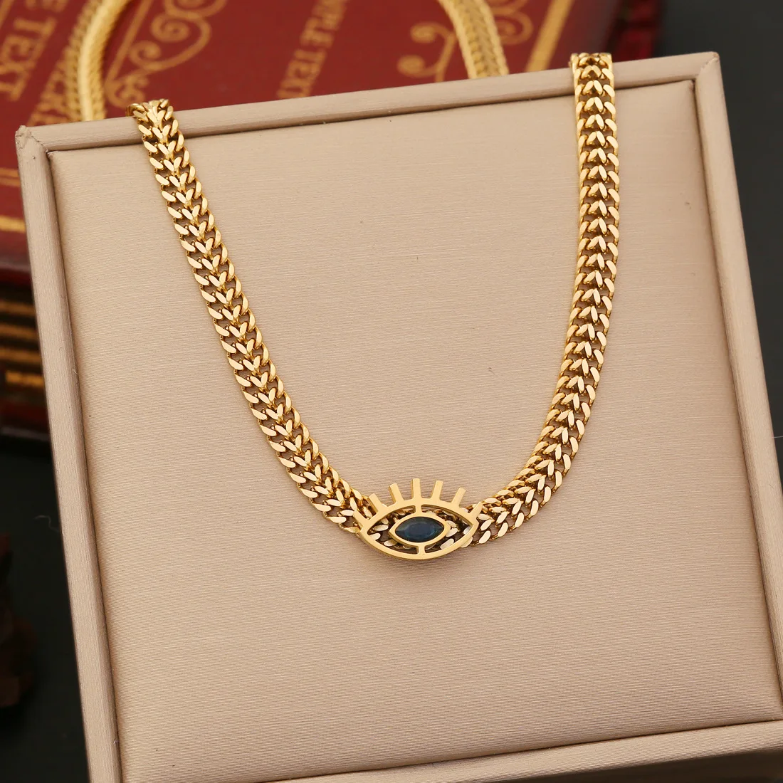 Newest 18k Gold Plated Stainless Steel Turkey Eye Jewelry Sets Earrings and Necklace For Women