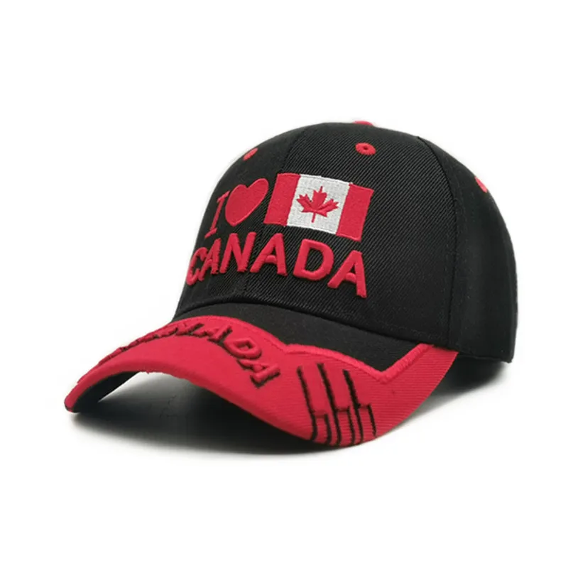 Wholesale Summer Outdoor Sports Cap Canada Flag Maple Leaf Design Custom Embroidered Baseball Cap For Men Women