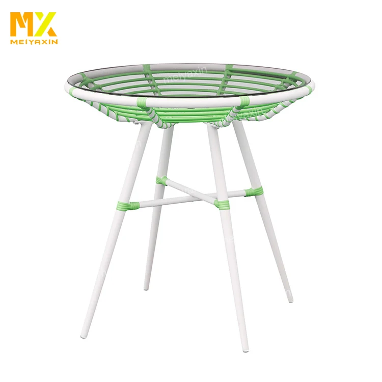 MX Leisure outdoor garden decor plastic blue rattan backyard dining furniture set