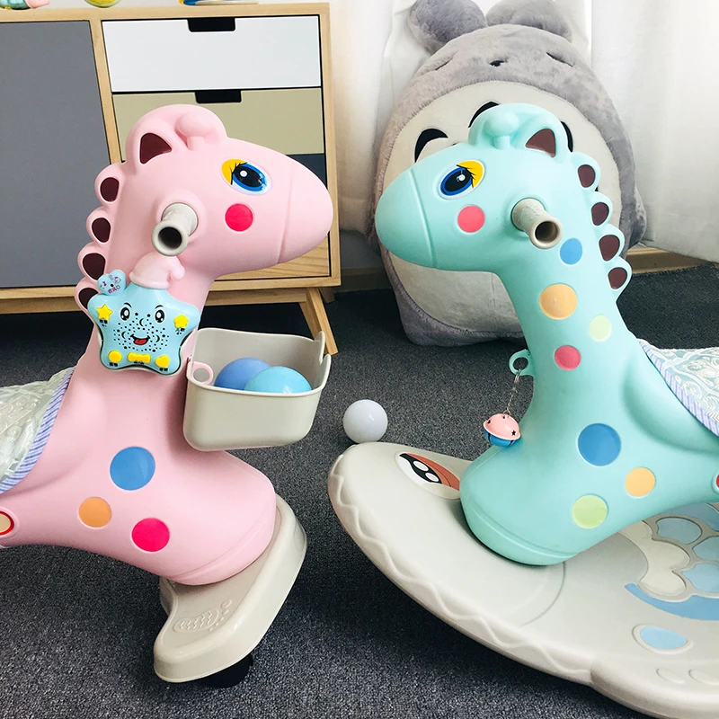 Indoor Baby Musical Toddler Walker Plastic Kids Fawn Cartoon Rocking Horse Ride On Animals Toy
