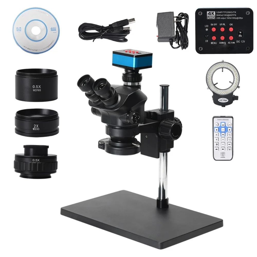 Тринокулярный микроскоп 3 5x-100X стереомикроскоп 4K 12 Мп USB-микроскоп камера с 144