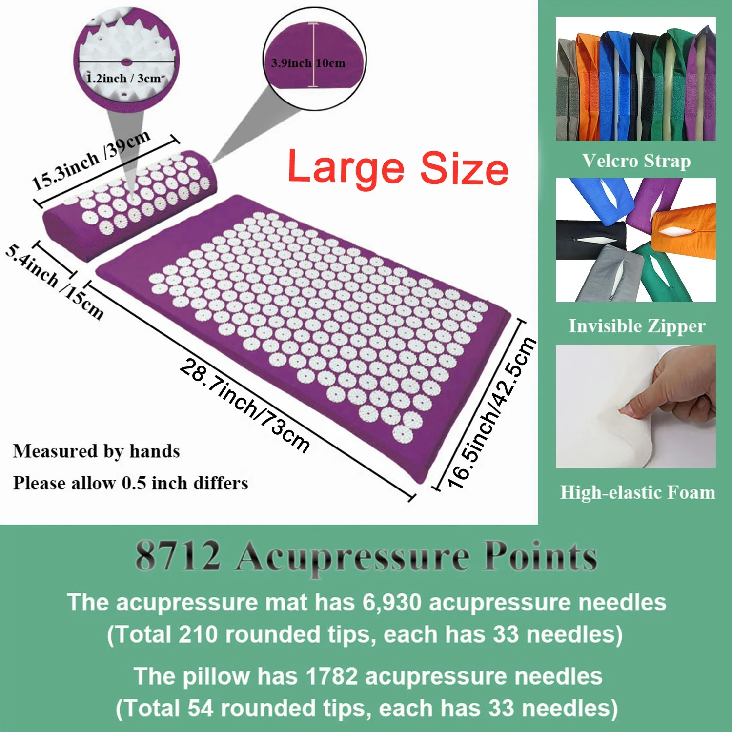 
Drop Shipping Thicken Organic Cotton Body Foot Massage Acupressure Mats Bed of Nails Yoga Acupressure Mat and Pillow Set Long 