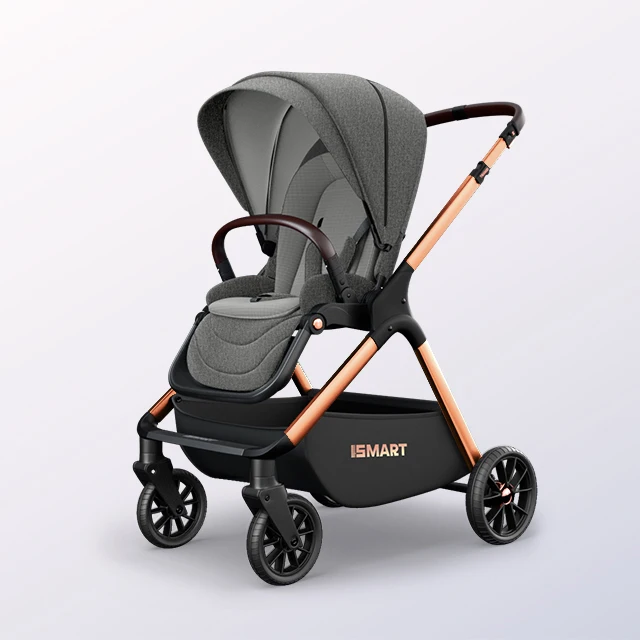 Smart Stroller High Quality Luxury Stroller High view landscape Grows with Baby New Born to 4 Years Golden Frame Grey