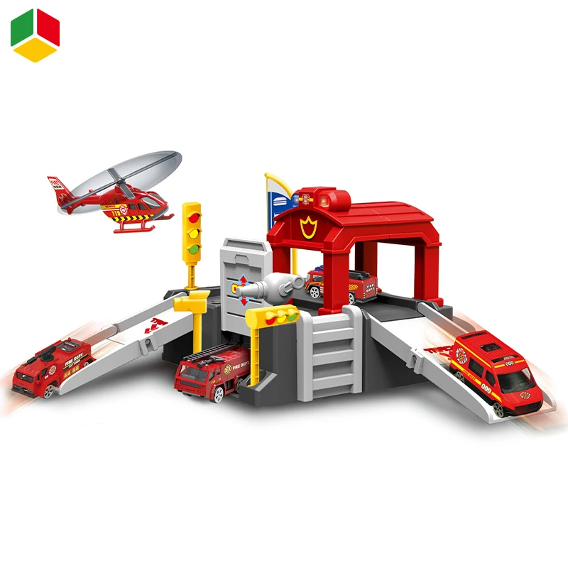 QS цены по прейскуранту завода 40 шт. Diy парковка игрушка автомобиля металла для малышей с изображением пожарной машины строгальные весело играть набор гараж