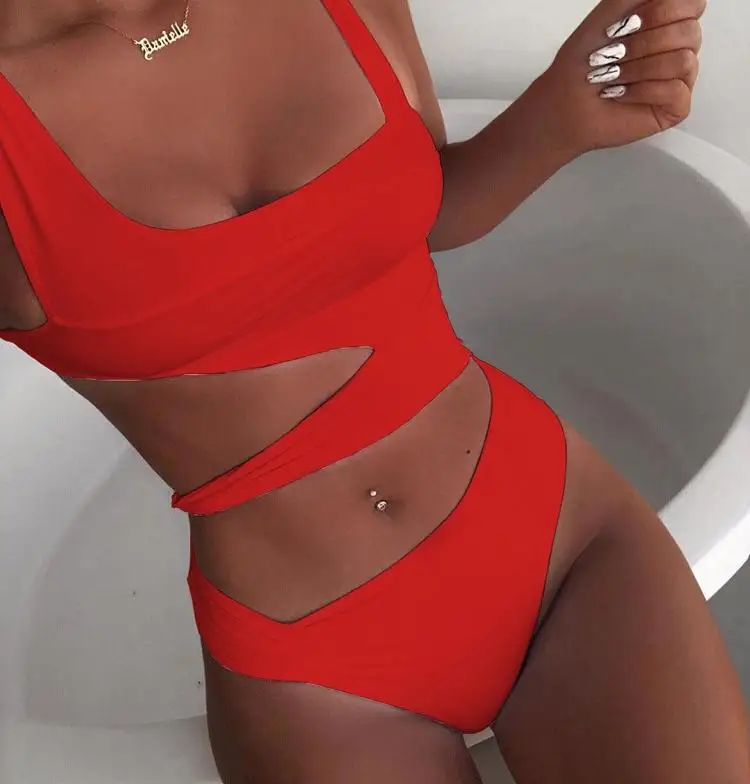 
One-piece Swimsuit Solid Color Sexy Bikini Women Fitness Swimwear 