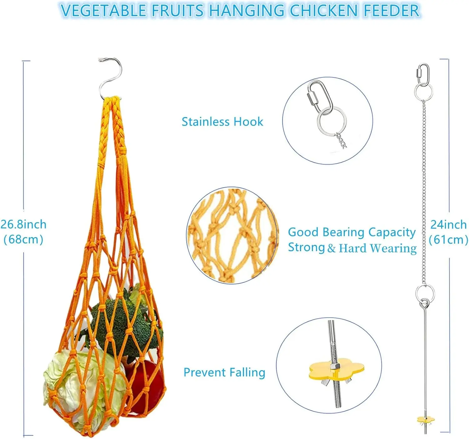 Longer Chain Chicken Toy for Coop Parrot Swing Ladder Perch Chicken Mirror with Bells Hanging Chicken Toy for hens Bird Parrot