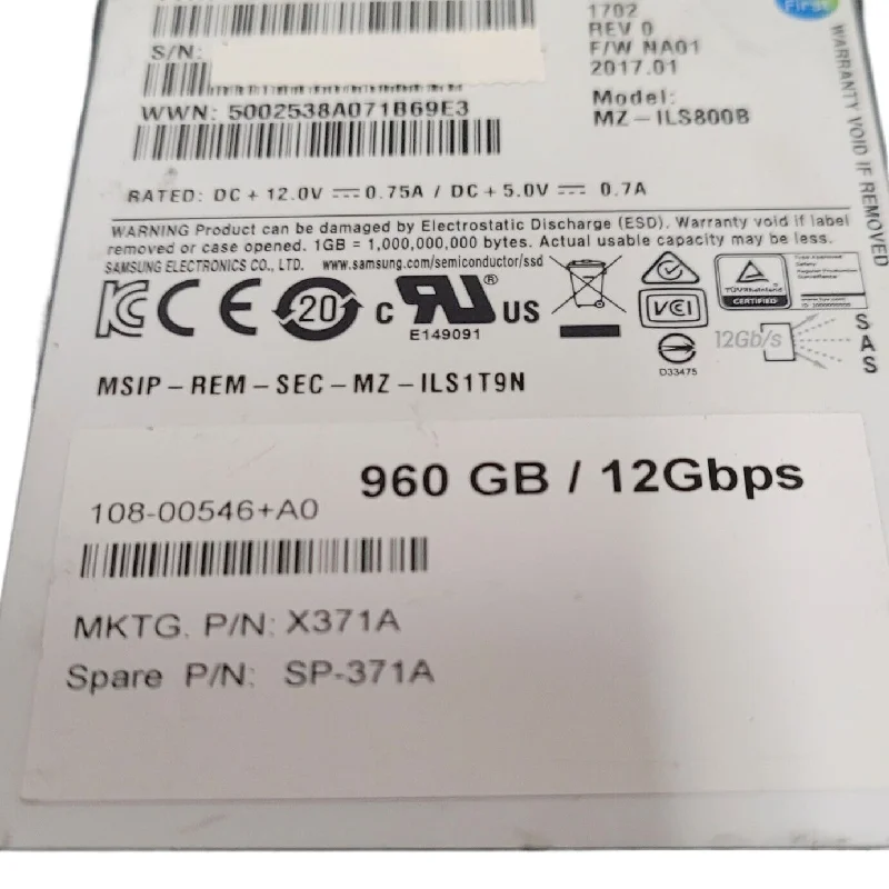 X371A NetApp X371A-R6 960GB SAS 12Gb SSD