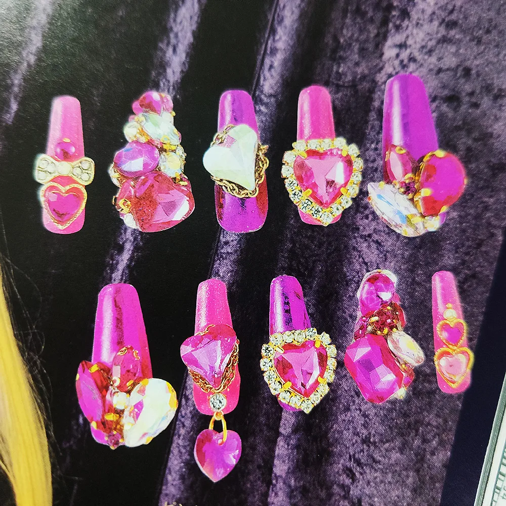 Luxury nail art heart crystal bijou charms nail art heart jewelry Valentines nail art