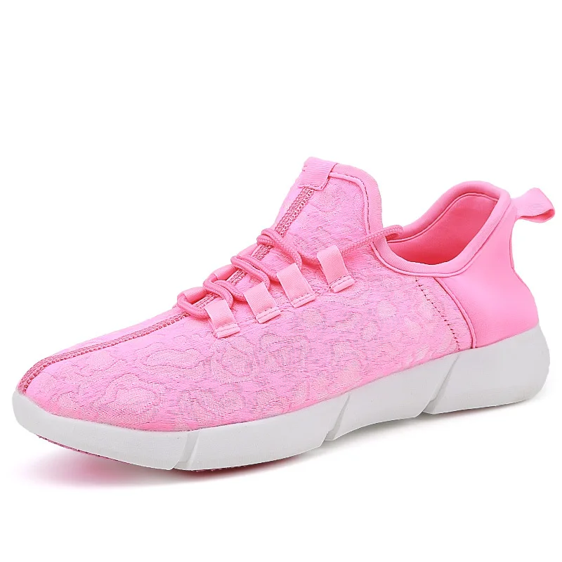 Hot Sale Autumn Spring Sports Running White Shoes New Breathable Woven USB Charging LED