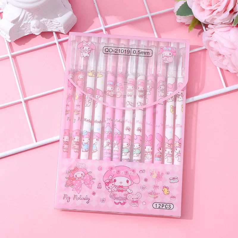 Factory Pen Hello Kt Gel Pen Refill Sanrioed Cinnamoroll Kuromi Melody Cartoon Writing Press Pen Black Stationery Supplies