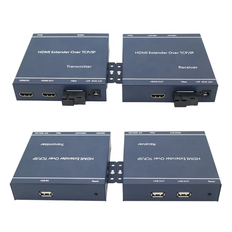 20KM HDMI USB KVM Extender Transmitter Receiver Over TCP IP Via Optical Fiber 1080P 20KM HDMI To Fiber KVM Extender TCP/IP Black