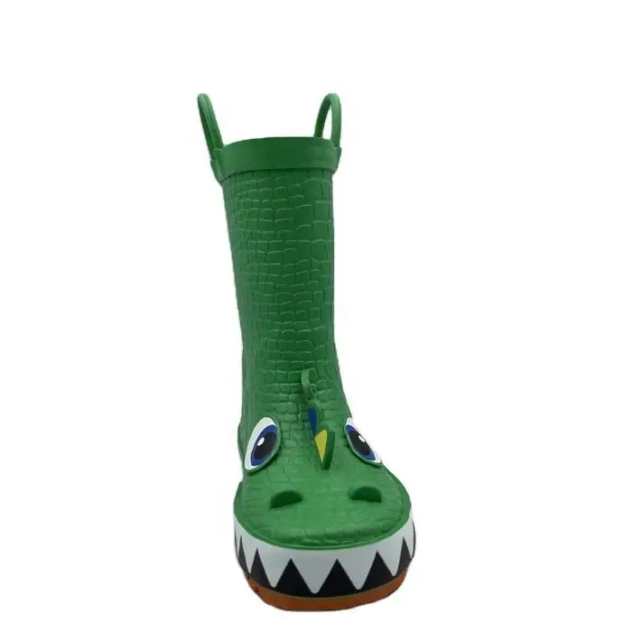 Manufacture Half Custom Dinosaur Shark Print Kids Rubber Cheap Green Rain Boots