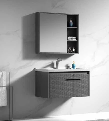 Современный дизайн светодиодный умный зеркальный шкаф для ванной комнаты Настенный раковина керамический столешница Гладкий сланчик