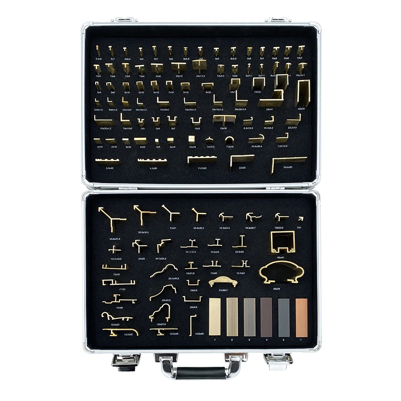 Modern style Brass profile sample box handrail brass rod Anti-slip Strip Door and window profiletile trim brass sample box