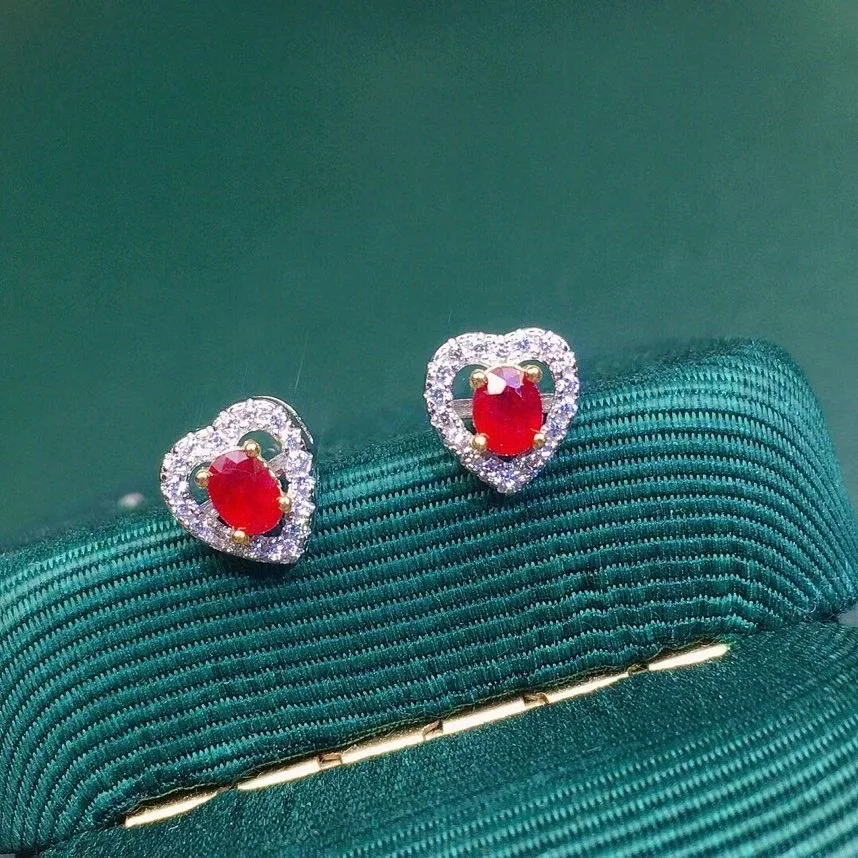 
Серьги с красной кровью голубей, покрытые серебром пробы, цвет золота 18 К, красивые серьги с натуральным Рубином 3x4 мм 