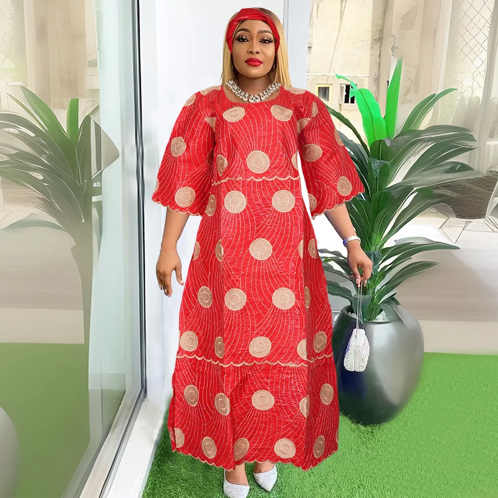 H & D BJL58  new fashional Custom fashion African traditional long  lace cloth dress plus size with scarf