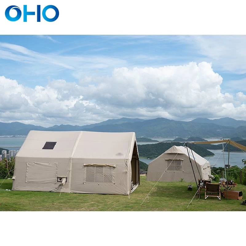 OHO Large Size Inflation Camp House Tent Air Tube Outdoor Waterproof Cotton Oxford Camping Tent for 5 to 10 Person