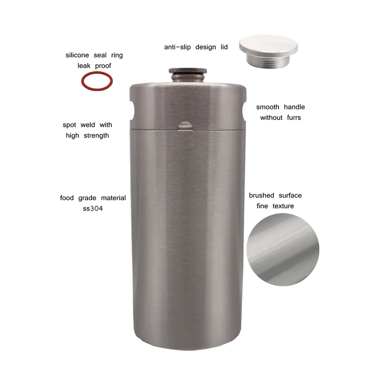 
10 liter stainless steel mini keg brewing draft beer container bottle with screw lid with silicone seal ring 