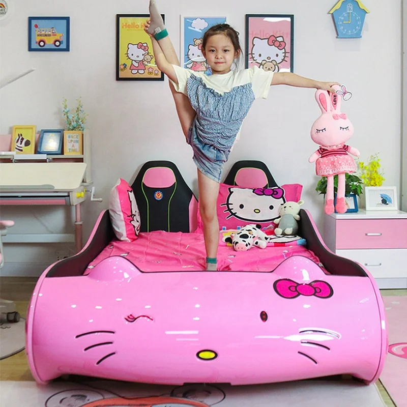 Высококачественная детская мебель для спальни Hello Kitty розового цвета Высокий подставка кровати автомобильная кровать девочки с подсветкой