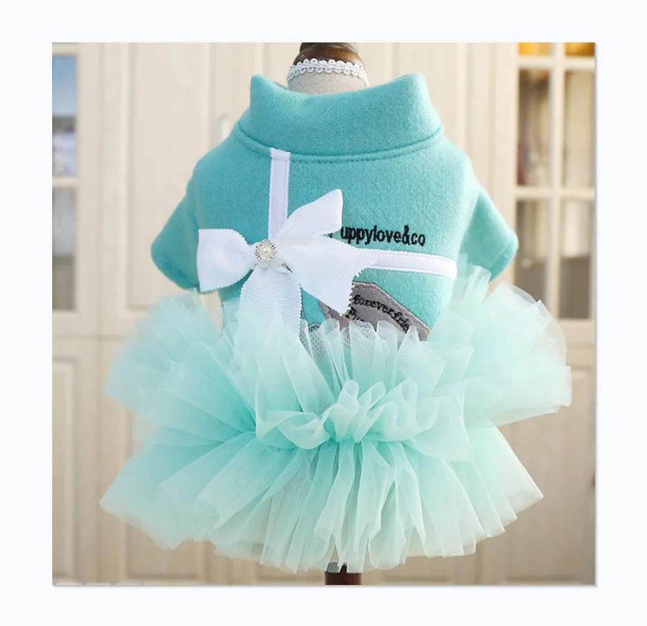 Warm Pet Clothes Wholesale Blue Cute Net Yarn Princess Dog Dress Brand Designer