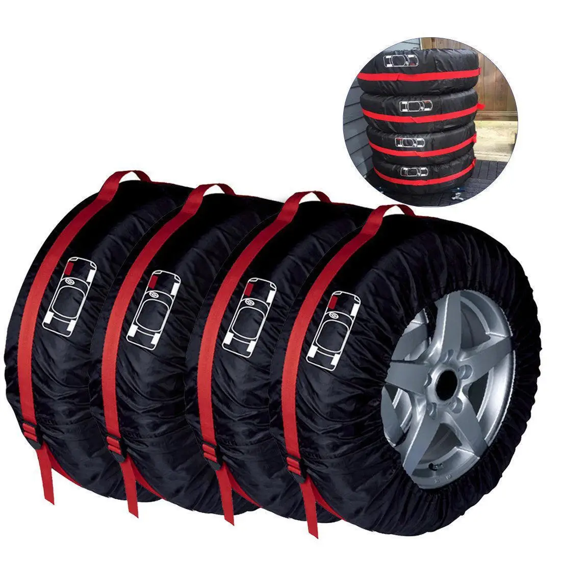 General Type 190T Polyester Taffeta Car Tires Covers Multifunctional 68cm/80cm Spare Tire Cover Tire Protector 4pcs Set