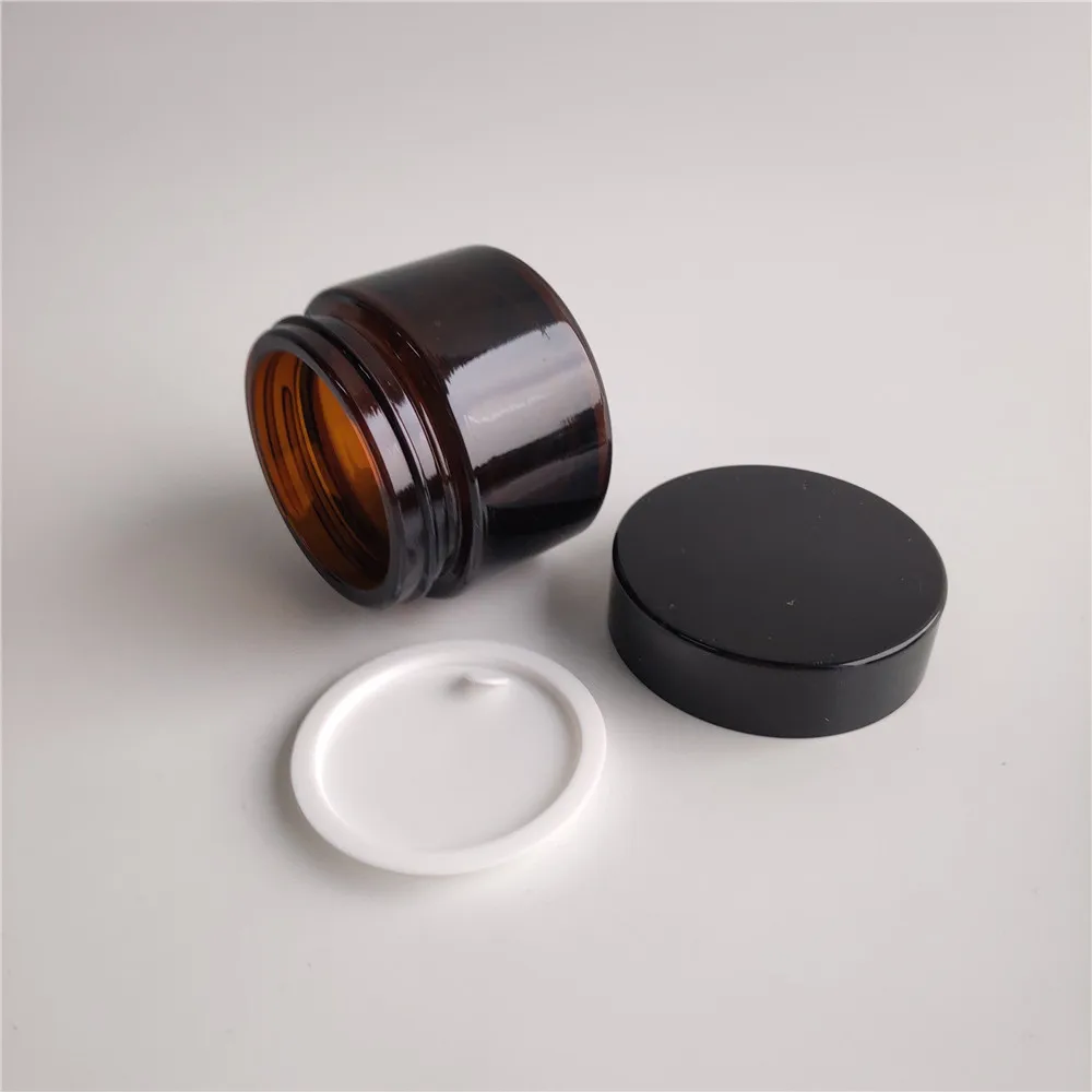 
high quality amber glass jar cream glass jar 50ml with black plastic cap 
