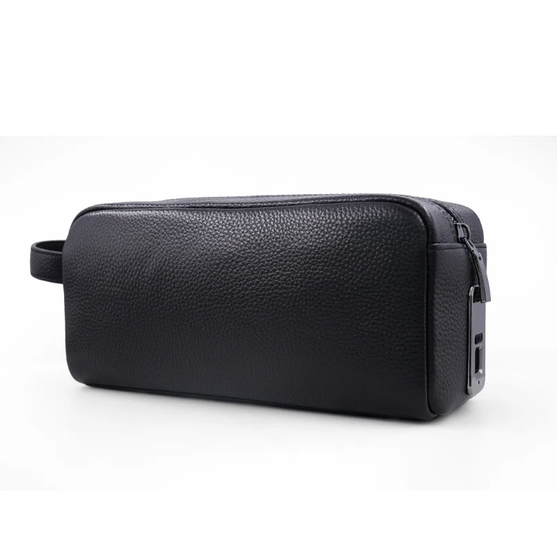 Black anti-theft Real leather Fingerprint unlock Customize  Smart Clutch   Bag   for Men