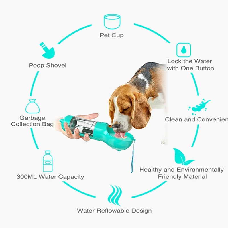 Dog 4 In 1 Portable water Bottle Custom Logo Dog Water Drinking Bottle For Travel Pet Drinking Water Portable Dog Bottle