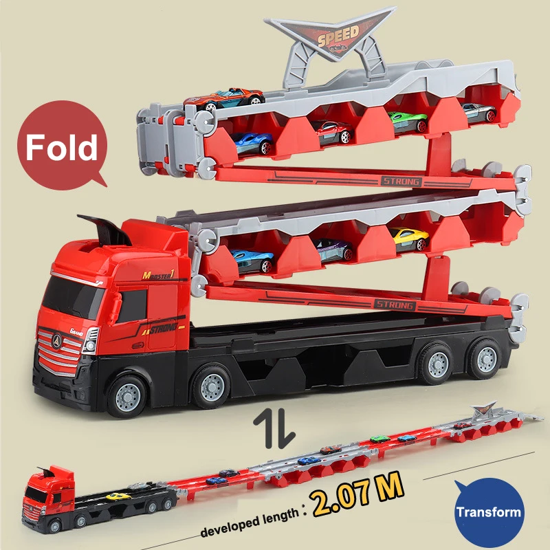Boys Gift Toys Truck 207CM Ejection Railway Storage Truck Cars Racing Alloy Plastic ABS Big Transform Folding with 8 Pcs 60 Pcs
