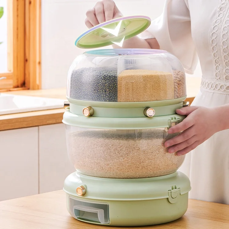 2022 Amazon Kitchen Large Capacity Rotating Grain Storage Container Dry Food Rice Grain Dispenser