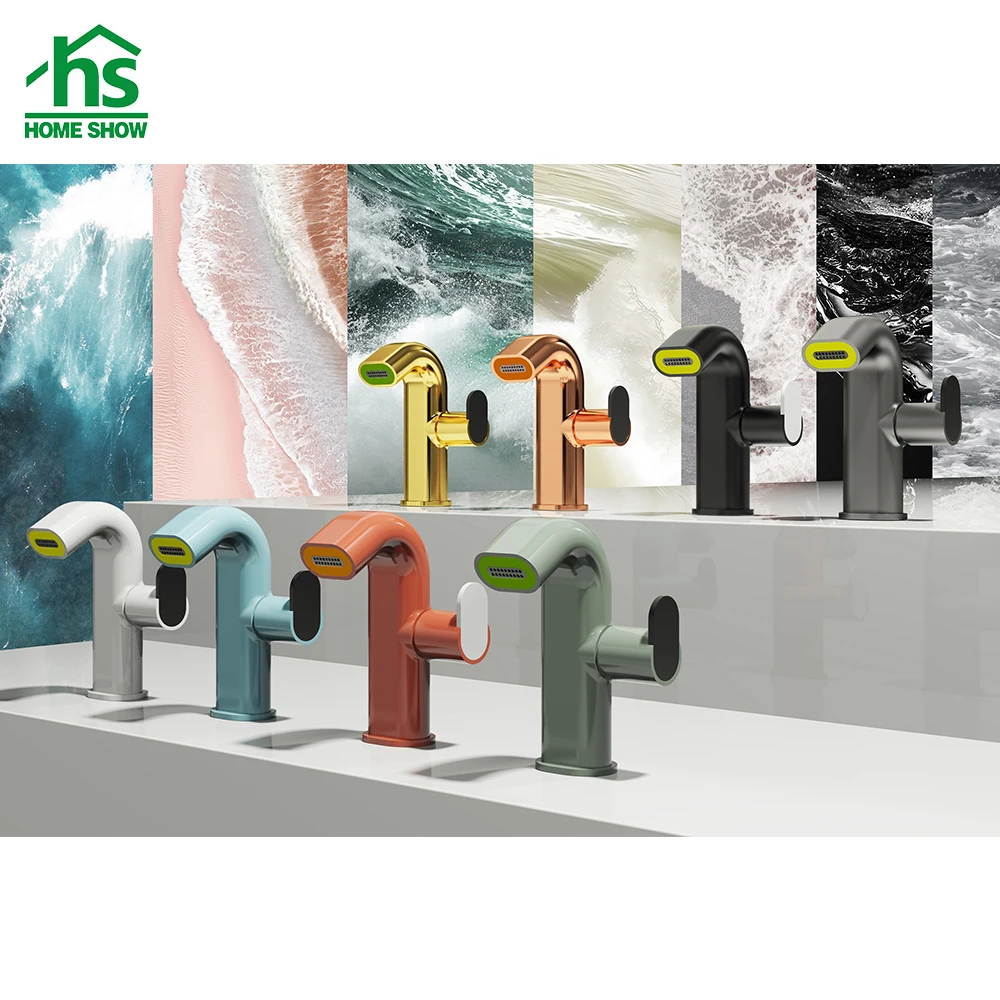 Luxury Wash Basin Faucet Color Orange Lavatory Brass Modern Washbasin Faucet Mixer Taps Deck Mounted Waterfall Bathroom Faucets
