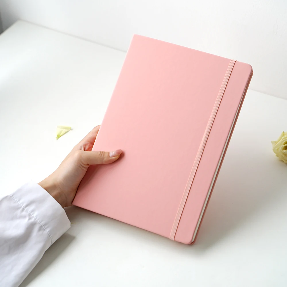 Custom Printing Hardcover Factory Price Pink Pu Leather Elastic Band Sketchbook Diary Watercolor Notebooks