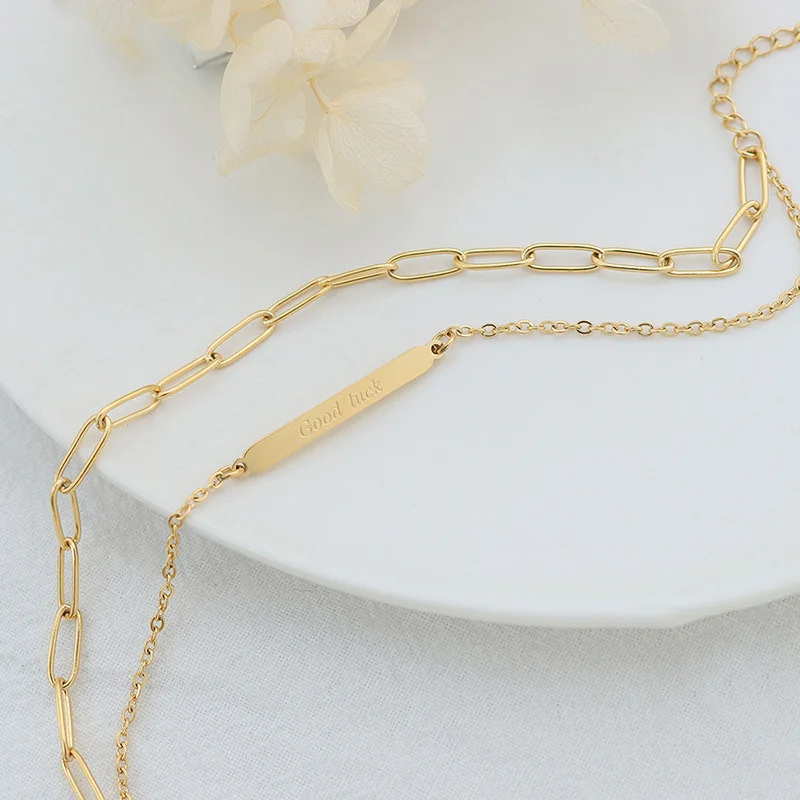 New Long English letter Bracelet engraved double-layer stainless steel bracelet titanium steel 18K gold jewelry set wholesale