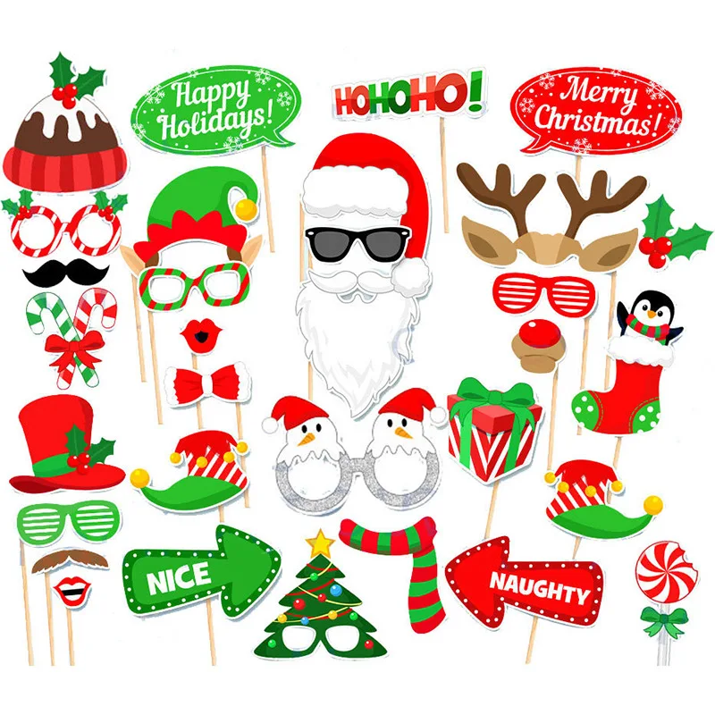 32pcs Christmas Moustache Styling Funny Party Wedding Photo Props