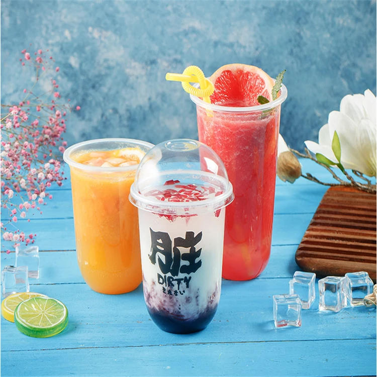 Clear Disposable milk tea cups coffee up with