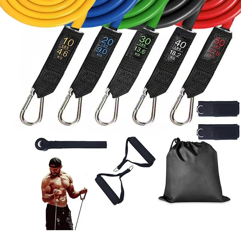 Home Fitness TPE Tension Resistance Bande Bands Exercise Set 11 pcs Custom Logo 150 lb