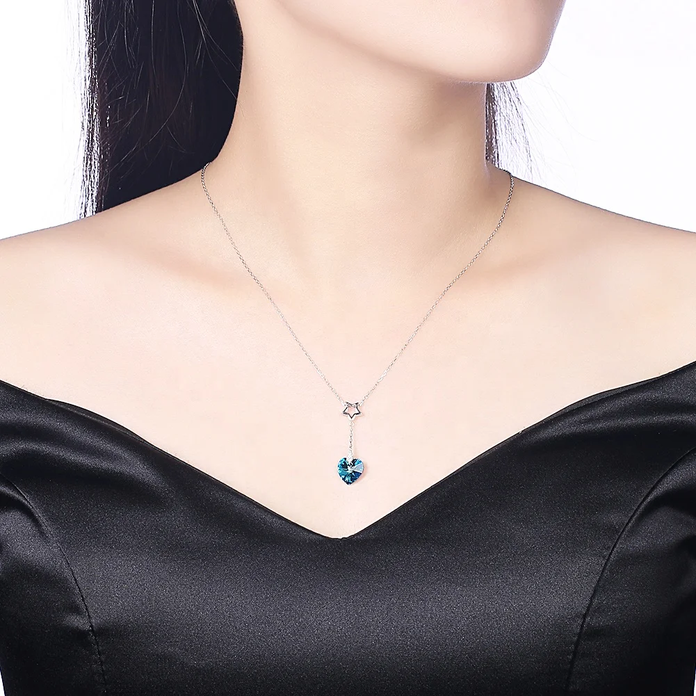 Natural Stone Silver Necklace China Manufactory Outlet Fashion Crystal Heart Star Woman Pendant Necklace