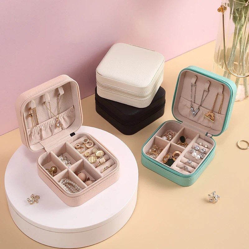 Wholesale Square Jewelry Box Jewellery Storage Case Travel Ring Organizer Small PU Leather Earring Necklace Box For Women Gift