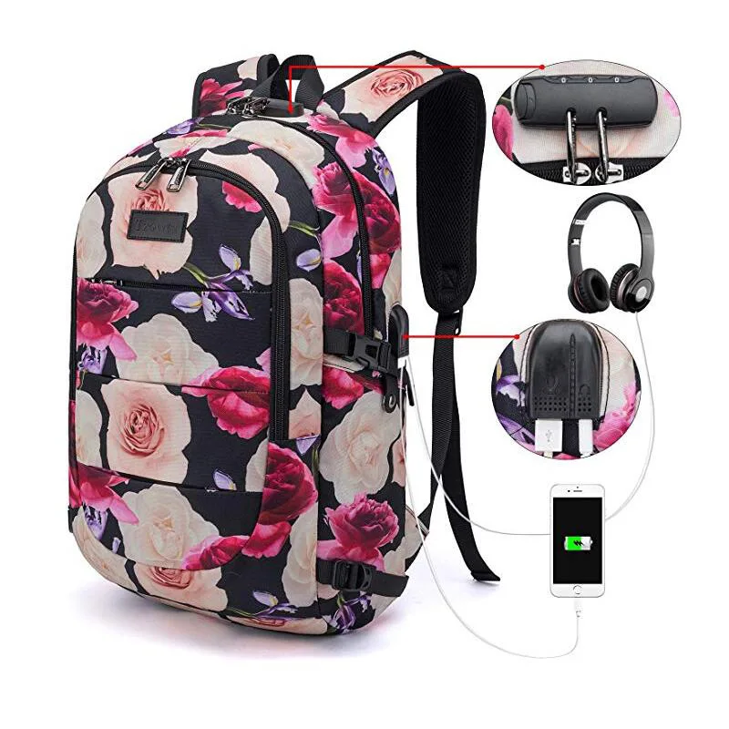 Travel Laptop Backpack Water Resistant Anti-Theft Bag with USB Charging Port and Lock 14/15.6 Inch Computer Business Backpack