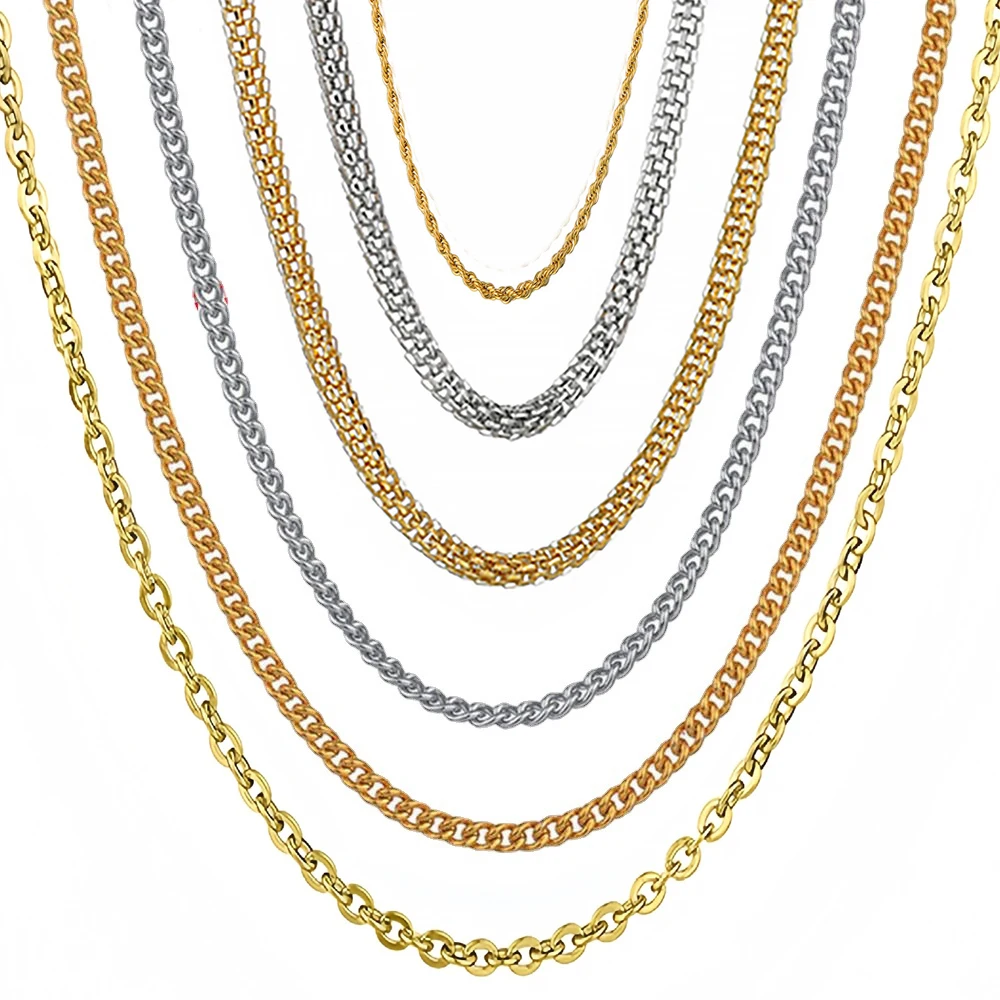 Цепочки для ожерелий из нержавеющей стали оптом | Гипоаллергенные водонепроницаемые беспятнированные ювелирные изделия с покрытием 18-каратного золота